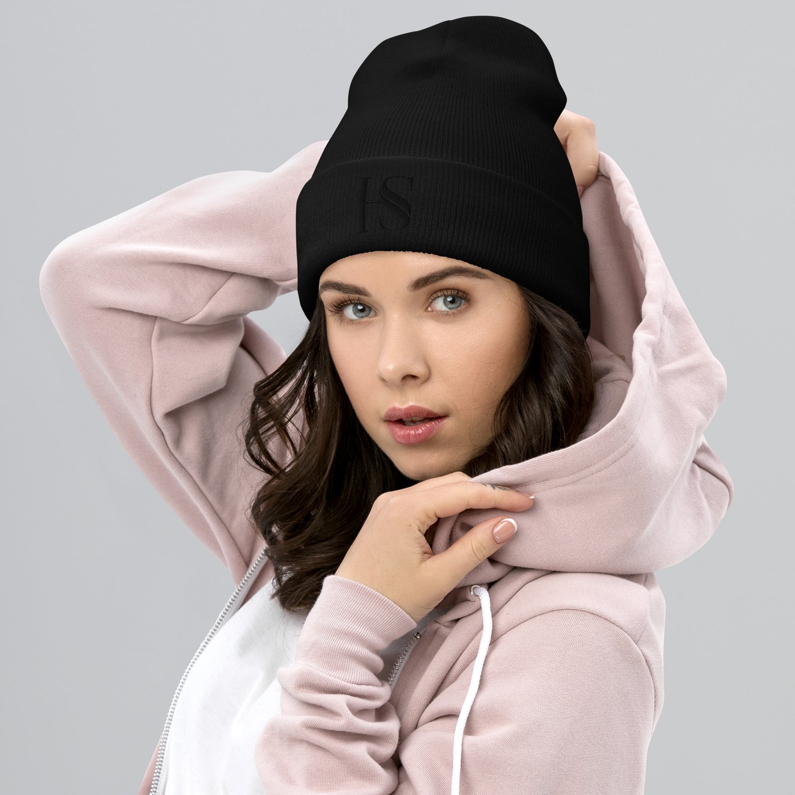 Black Embroidered Logo Cuffed Beanie - Image 2