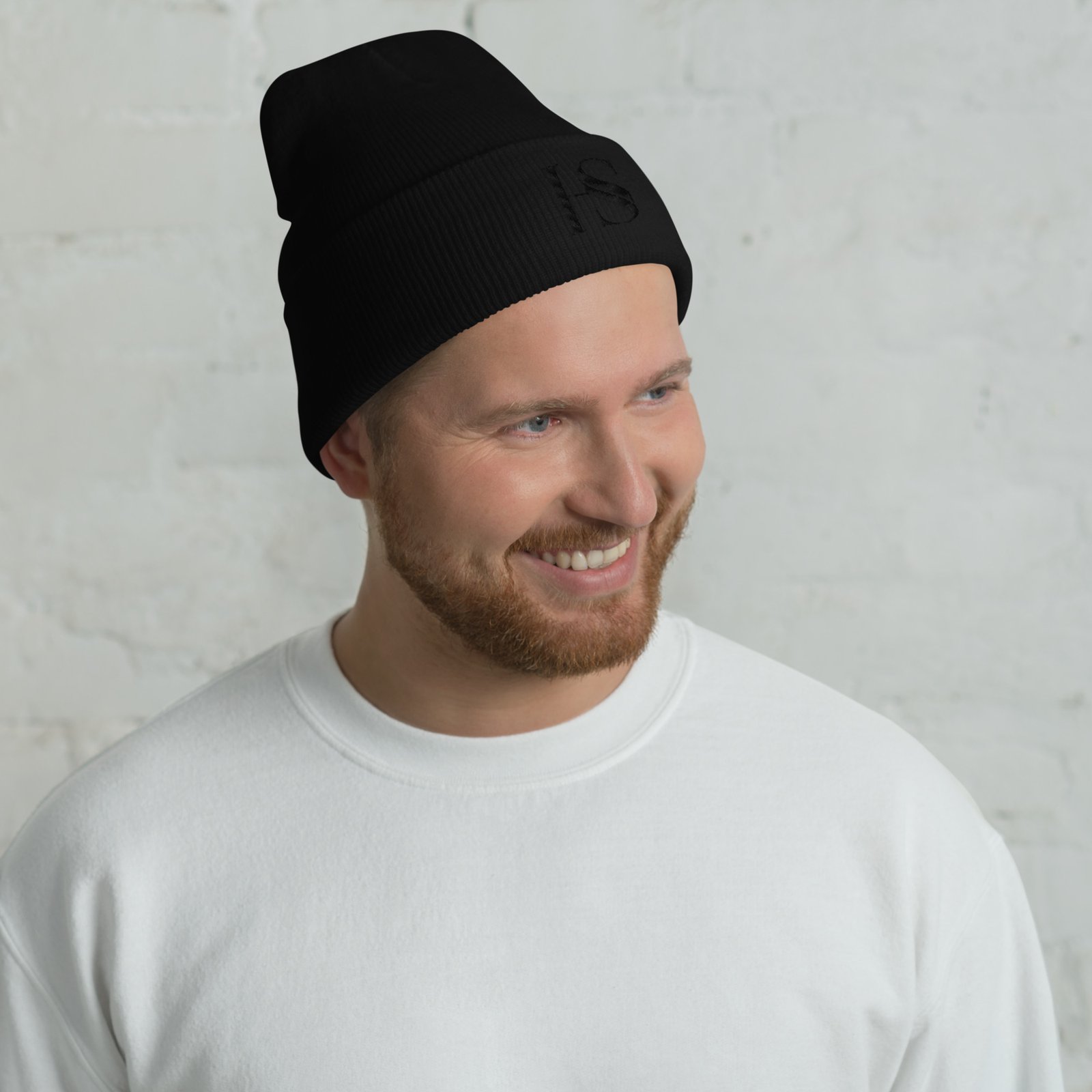 Black Embroidered Logo Cuffed Beanie - Image 4