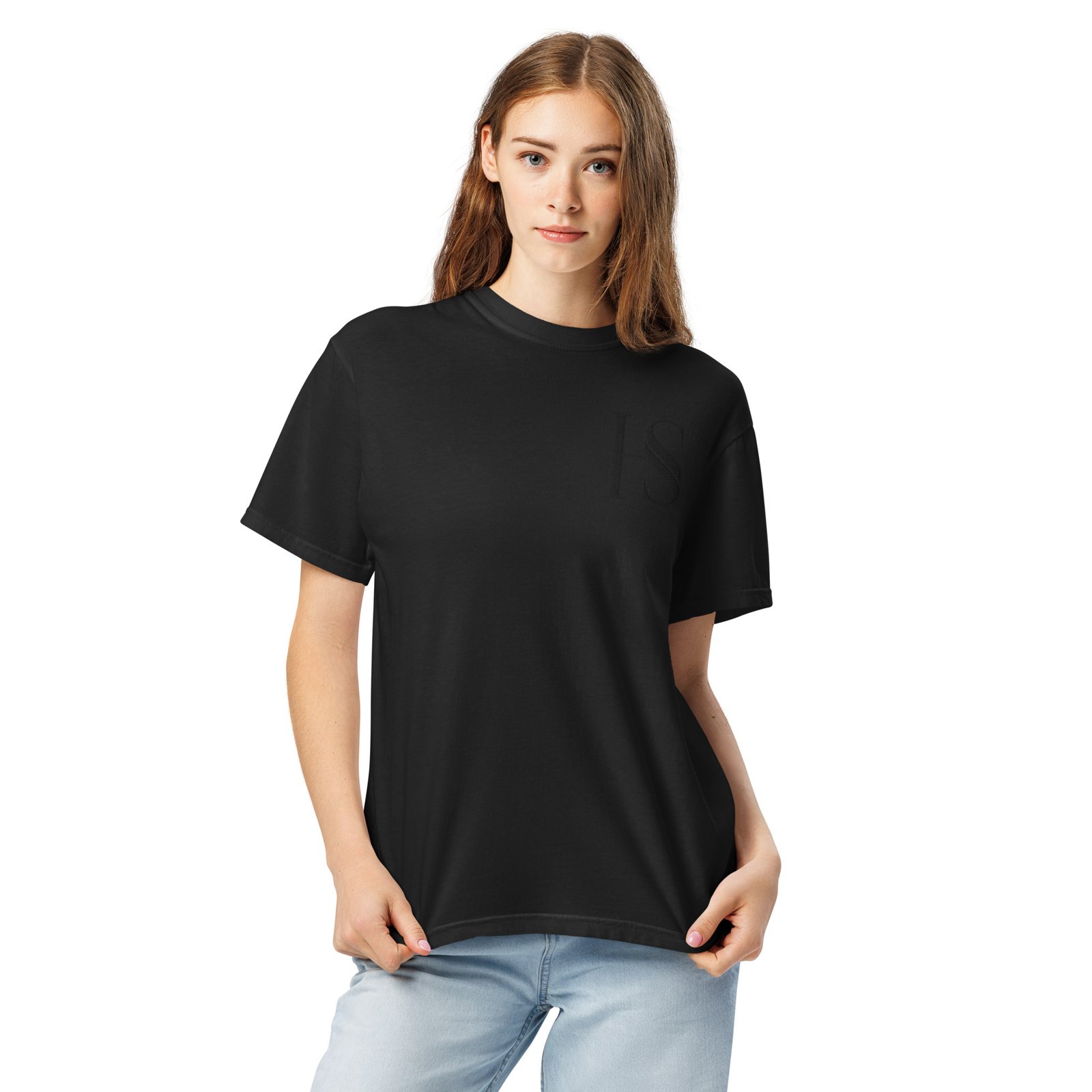 Unisex Black Embroidered Logo Heavyweight T-Shirt - Image 9