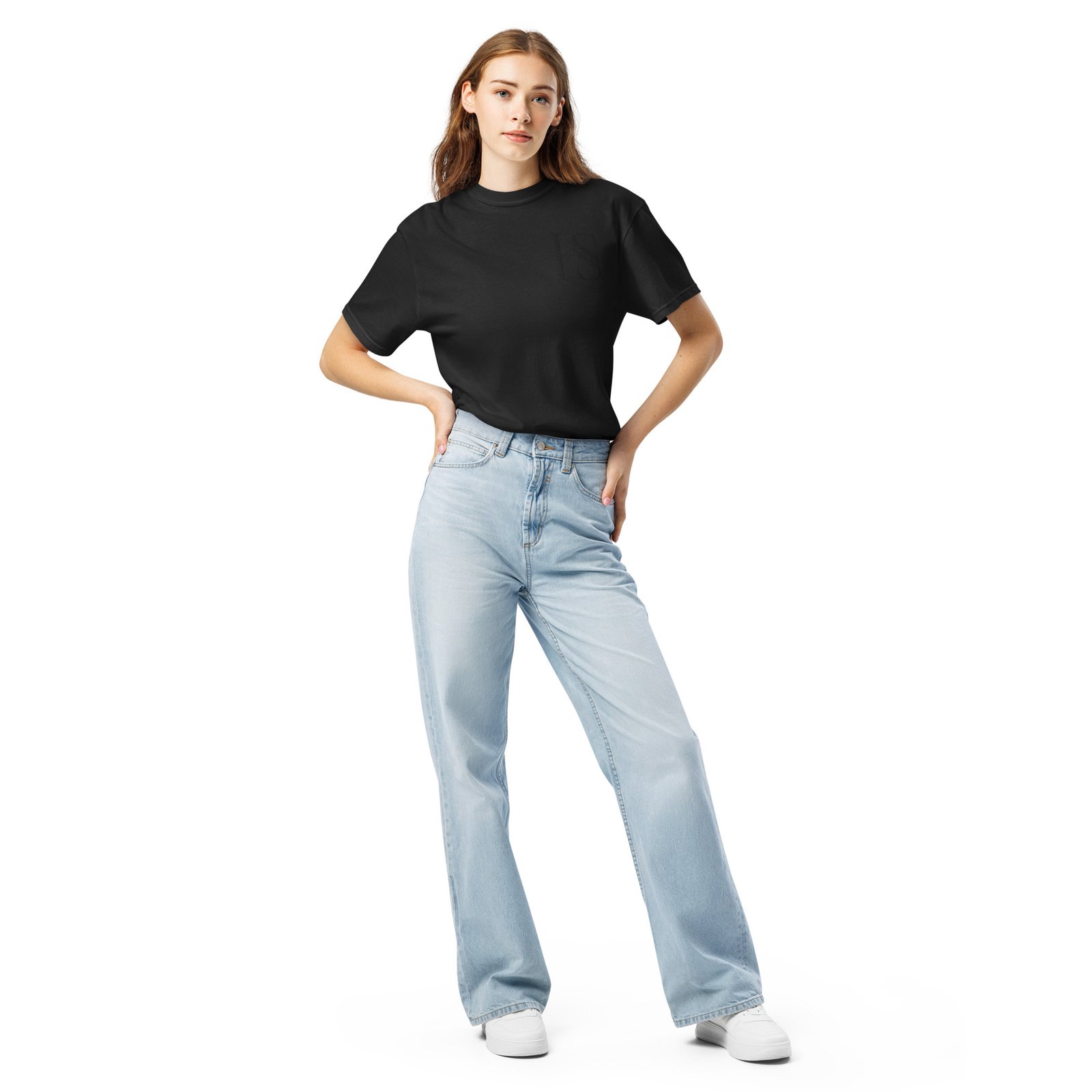 Unisex Black Embroidered Logo Heavyweight T-Shirt - Image 6