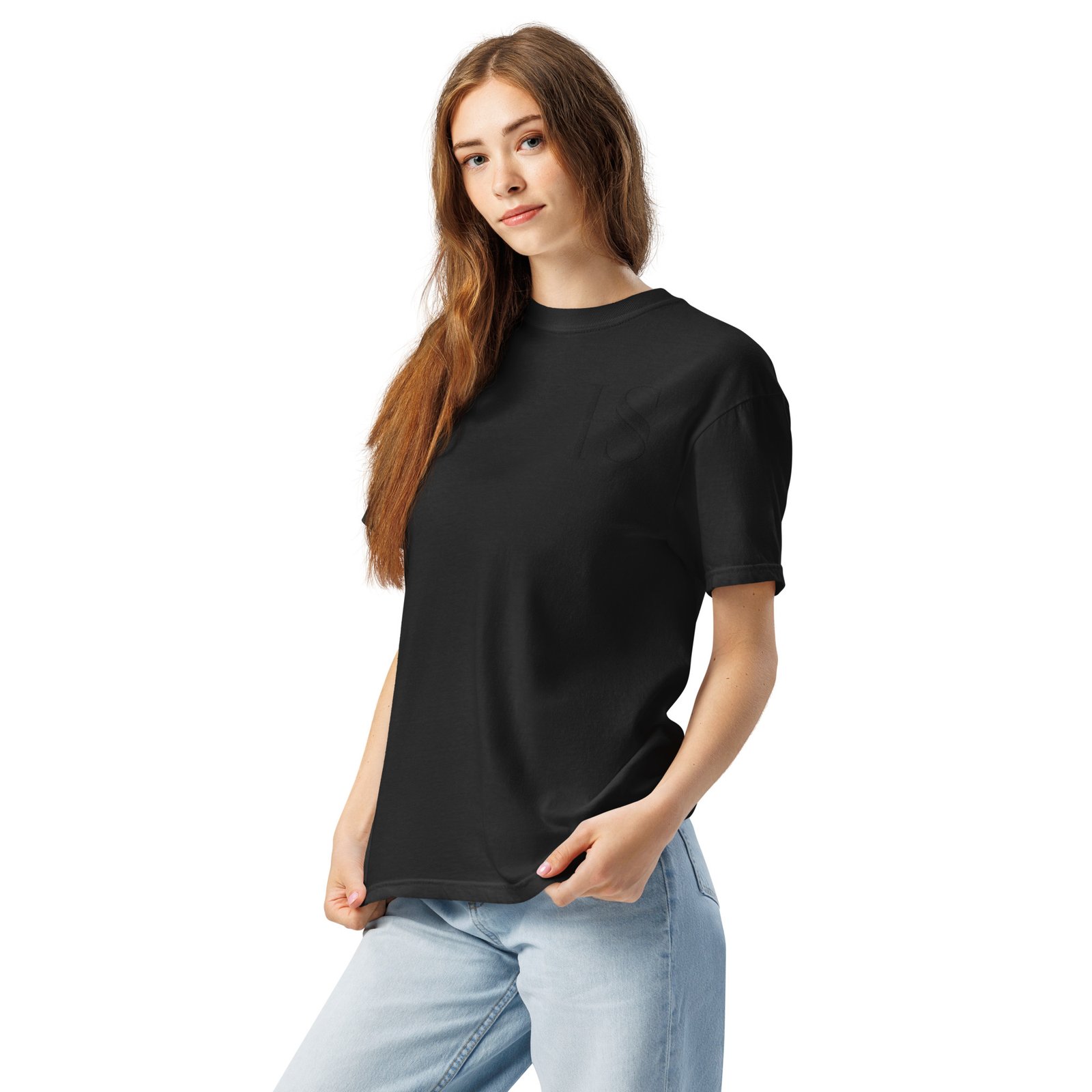 Unisex Black Embroidered Logo Heavyweight T-Shirt - Image 8