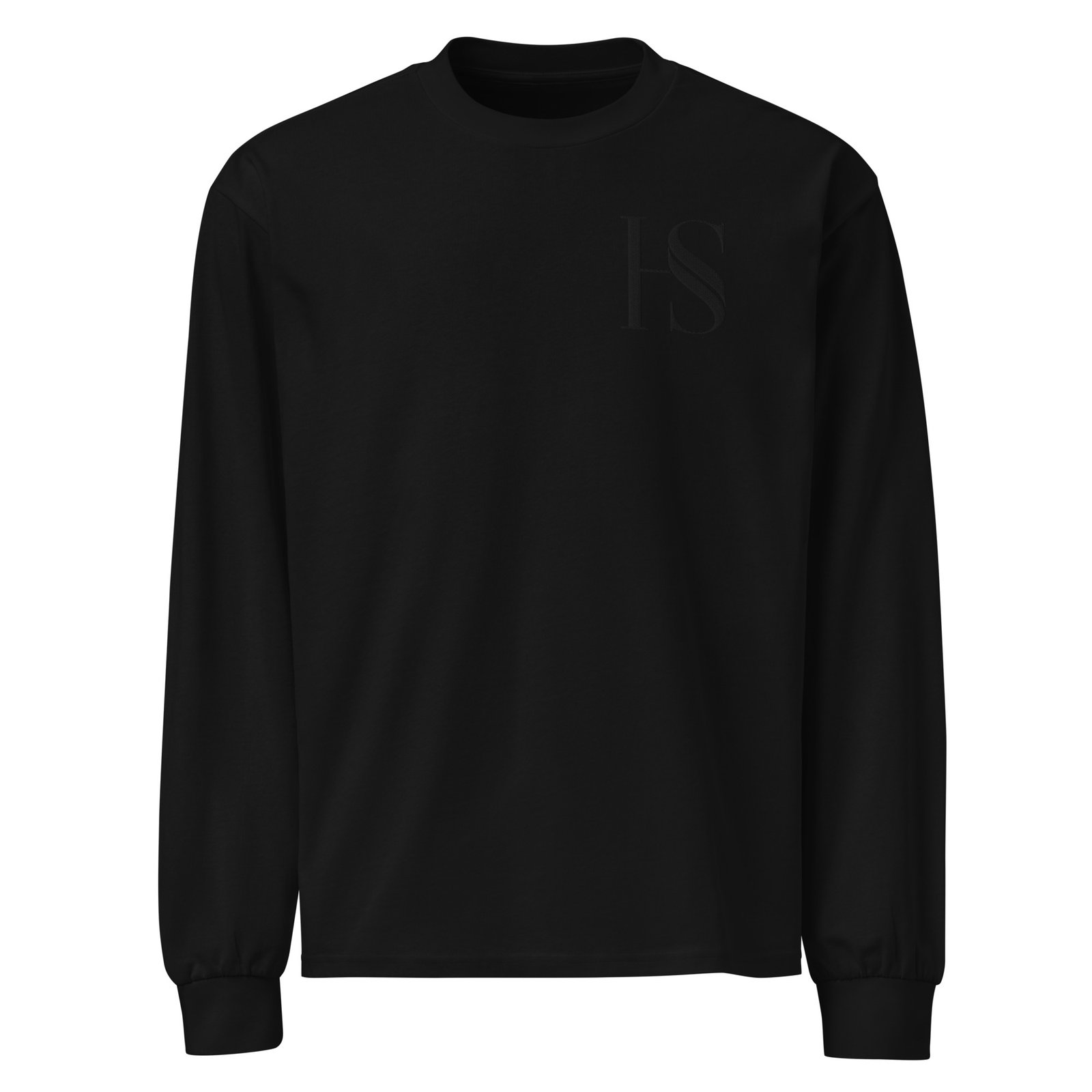 Unisex Black Embroidered Logo Long Sleeved Shirt