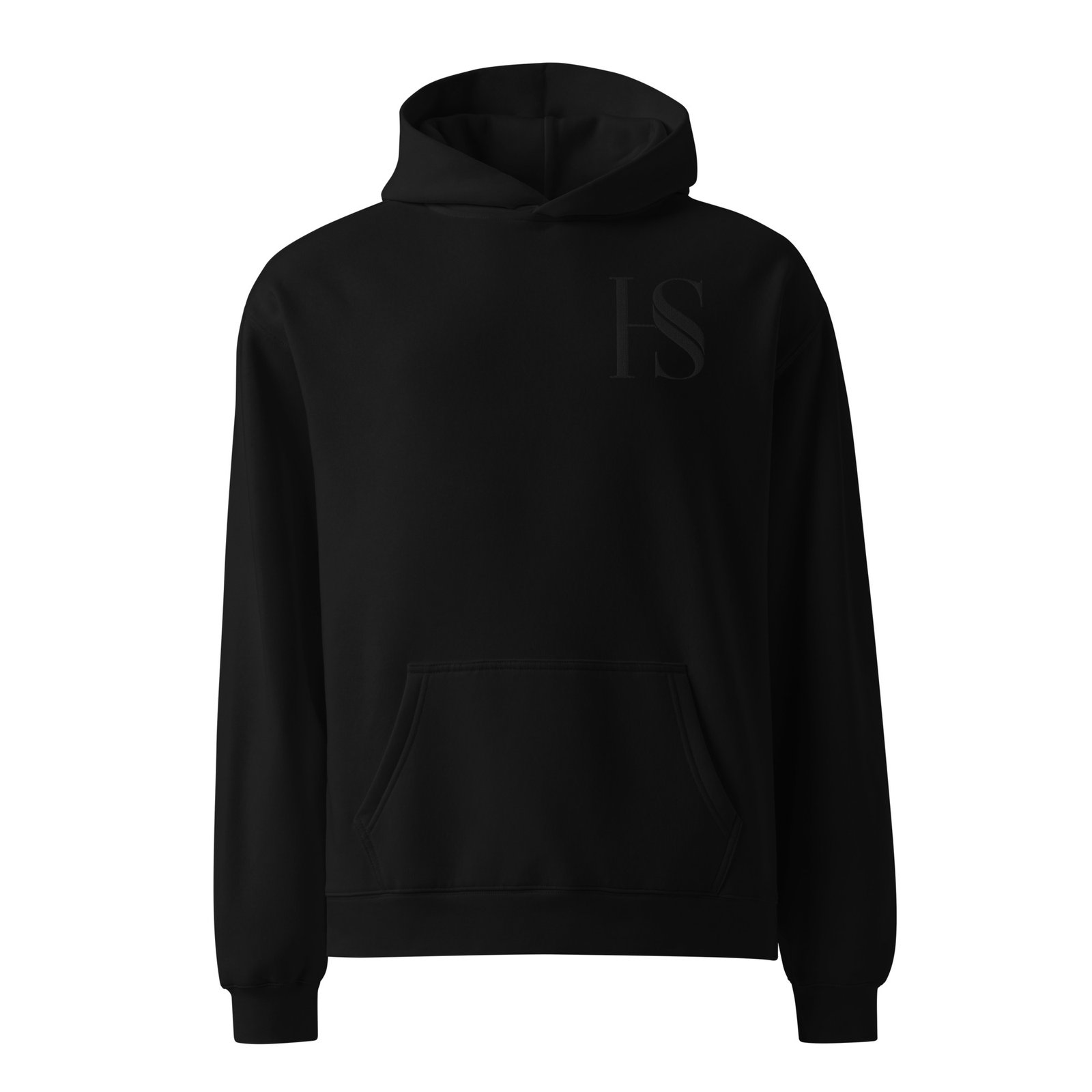 Unisex Black Embroidered Logo Oversized Hoodie - Image 2