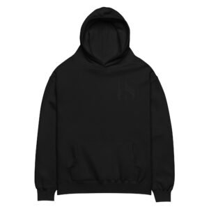 Unisex Black Embroidered Logo Oversized Hoodie