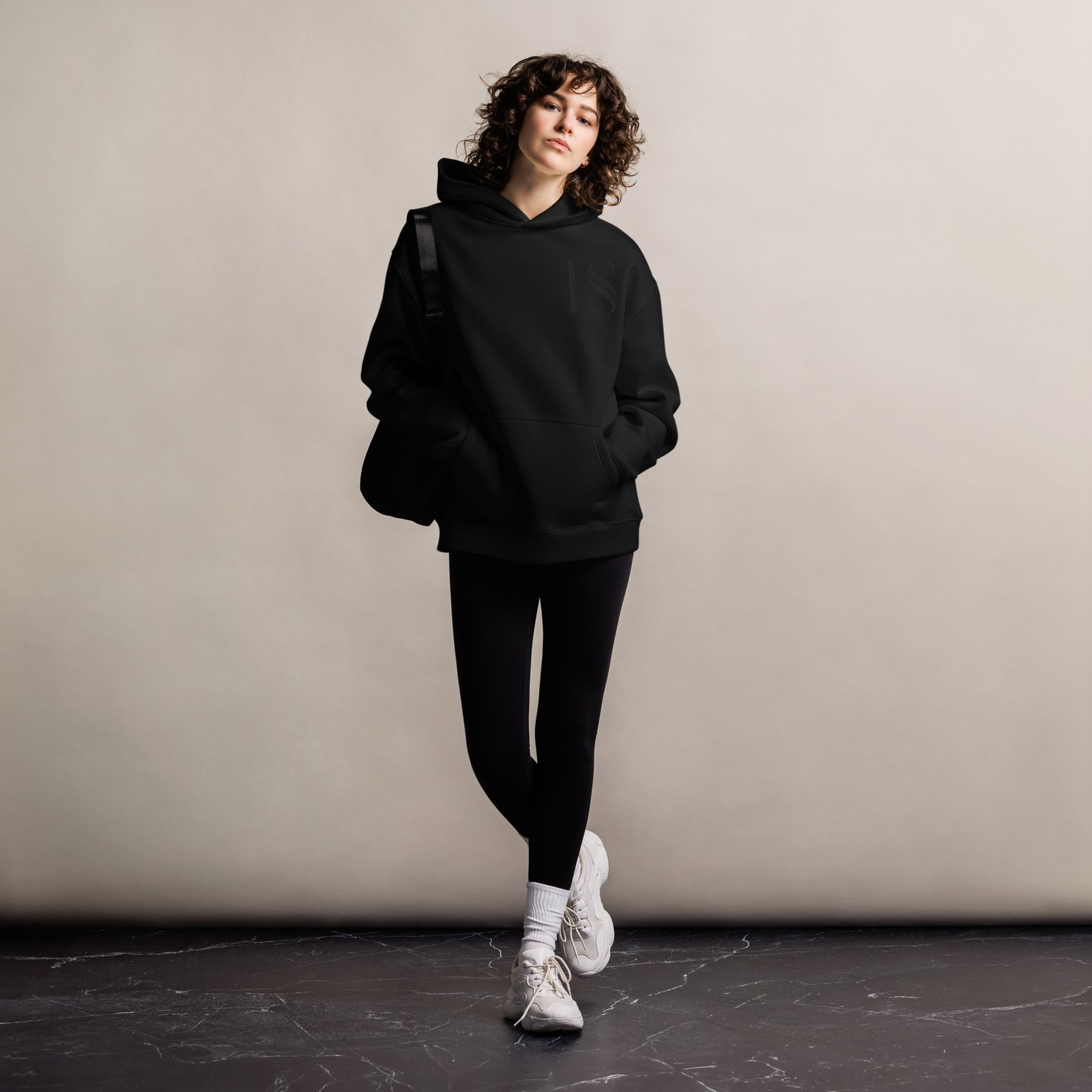 Unisex Black Embroidered Logo Oversized Hoodie - Image 5