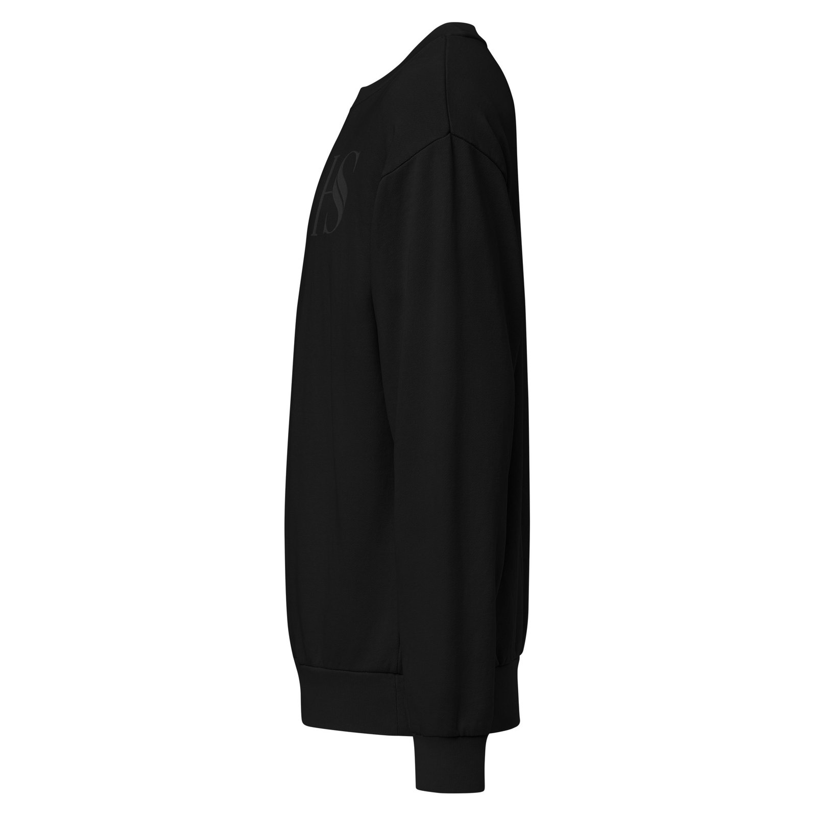 Unisex Black Embroidered Logo Oversized Crewneck - Image 3